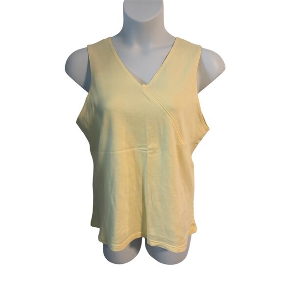 Bay Studio Plus Size 1X Yellow and White Sleeveless V Neck Tank Tops Shirts Soft - Picture 4 of 9